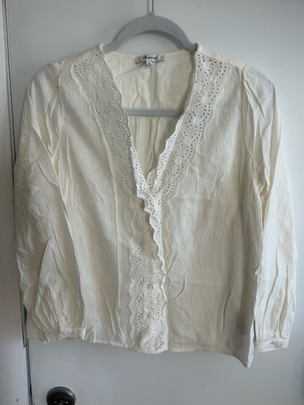 Madewell Ivory Eyelet Trim V-Neck Blouse